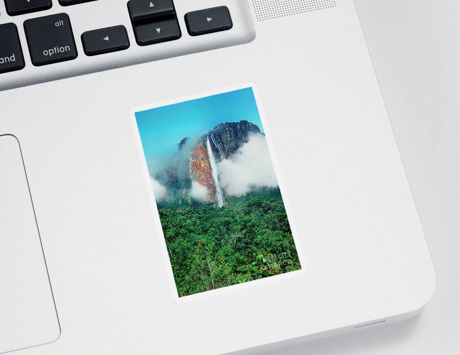 Dave Welling Sticker featuring the photograph The Jungle Surrounds Angel Falls And Tropical Rainforest Canaima Np Venezuela by Dave Welling