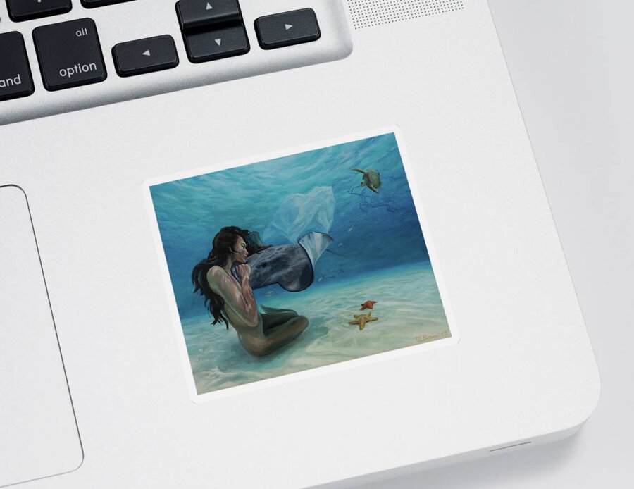 Mermaid Sticker featuring the painting The plastic monster by Marco Busoni