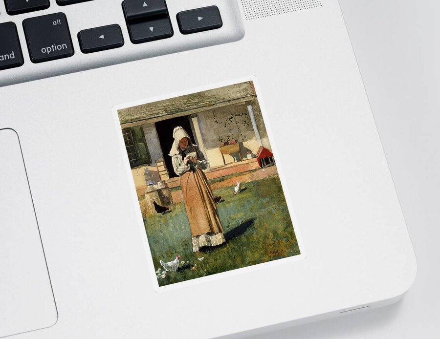 The Sick Chicken Sticker featuring the painting The Sick Chicken by Winslow Homer 1874 by Movie Poster Prints