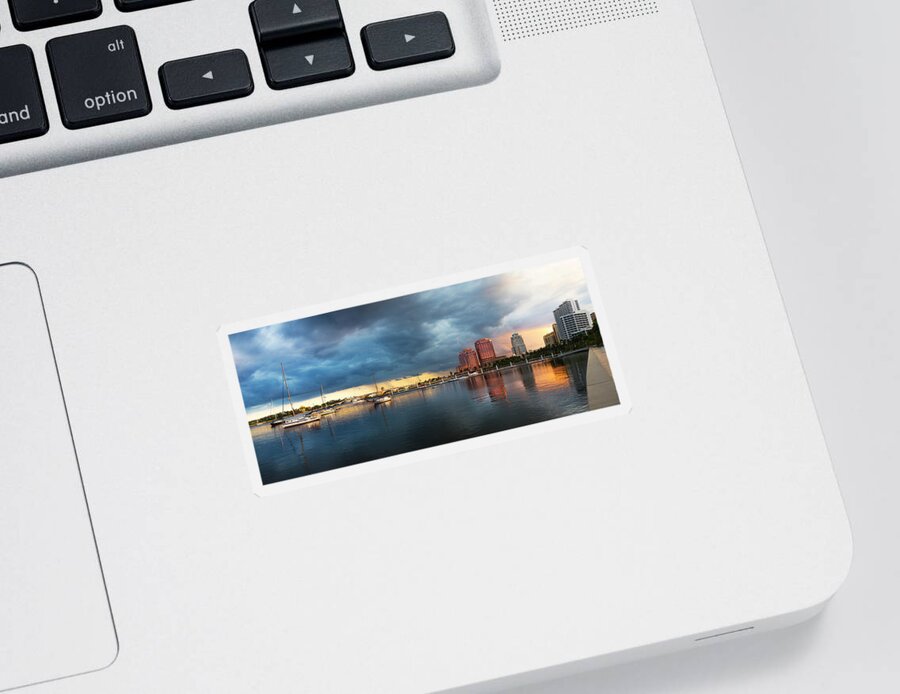 Boats Sticker featuring the photograph The Skyline of West Palm Beach at Sunset by Debra and Dave Vanderlaan