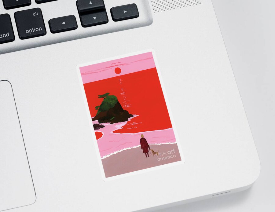 The Sunset Coast Sticker featuring the painting The Sunset Coast by Hiroyuki Izutsu
