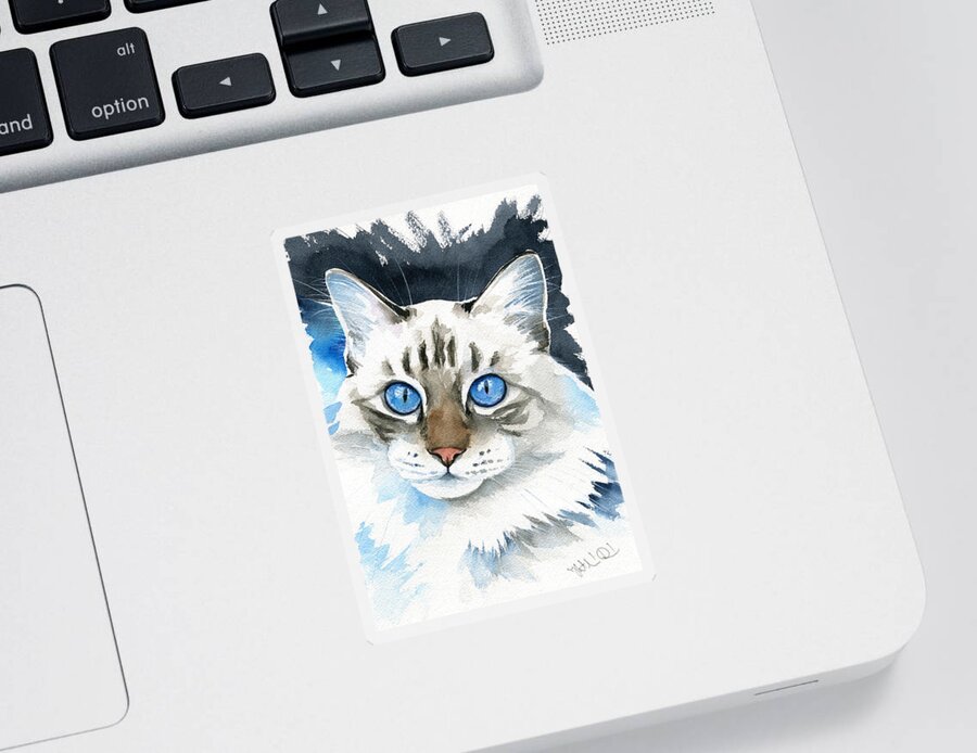 Cat Sticker featuring the painting Those Blue Eyes by Dora Hathazi Mendes