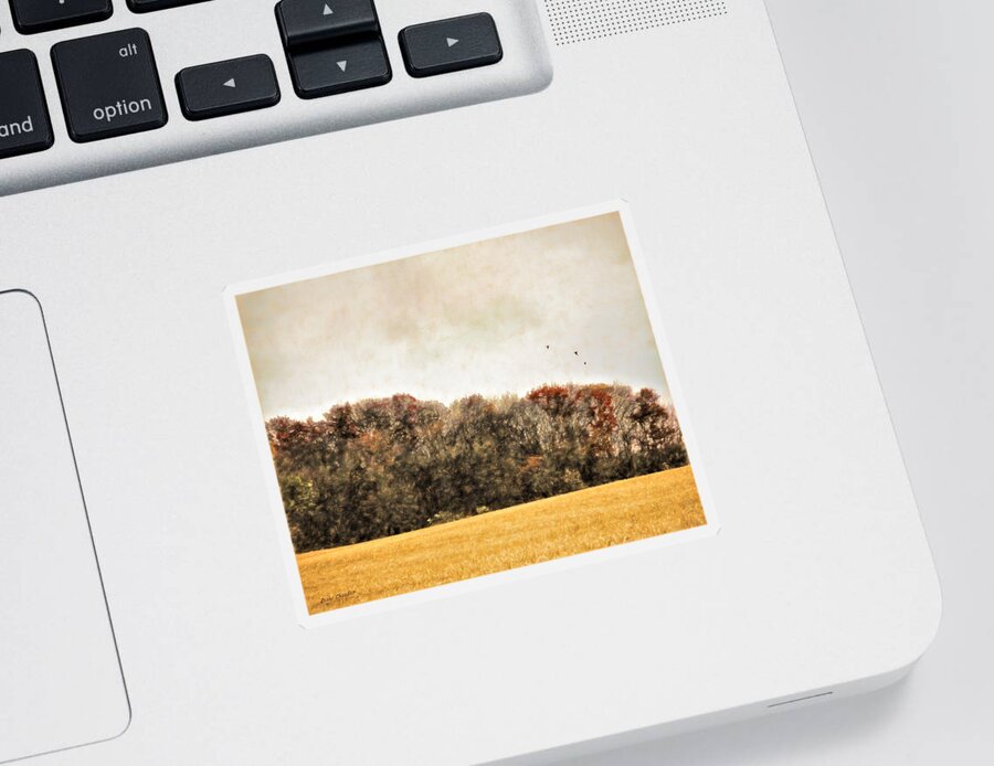 Landscape Sticker featuring the digital art Three Crows and Golden Field by Diane Chandler