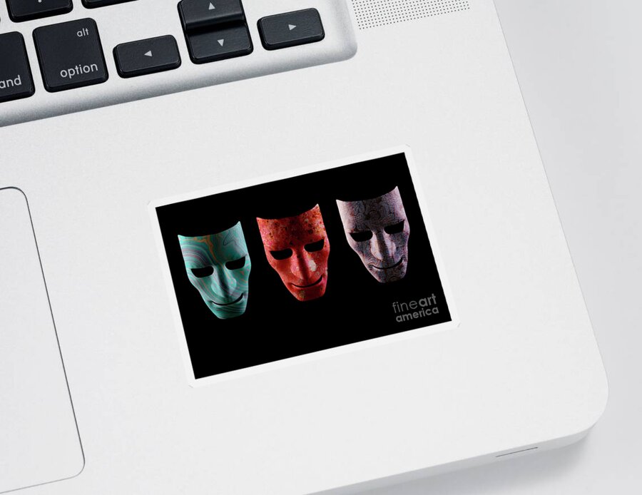 Mask Sticker featuring the photograph Three textured AI robotic face masks by Simon Bratt