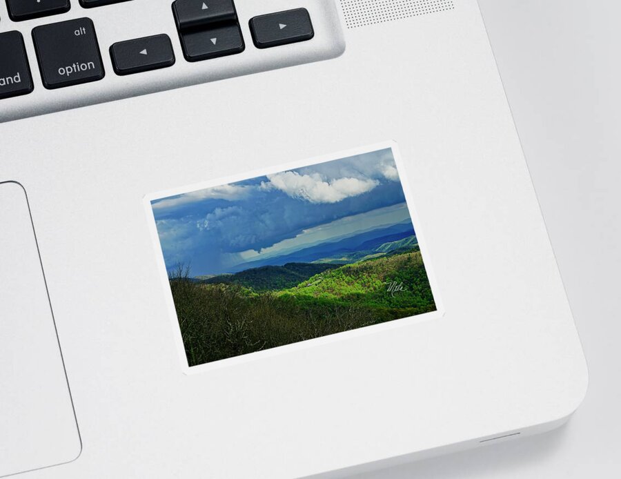 Thunder Mountain Sticker featuring the photograph Thunder Mountain Overlook distant rain by Meta Gatschenberger