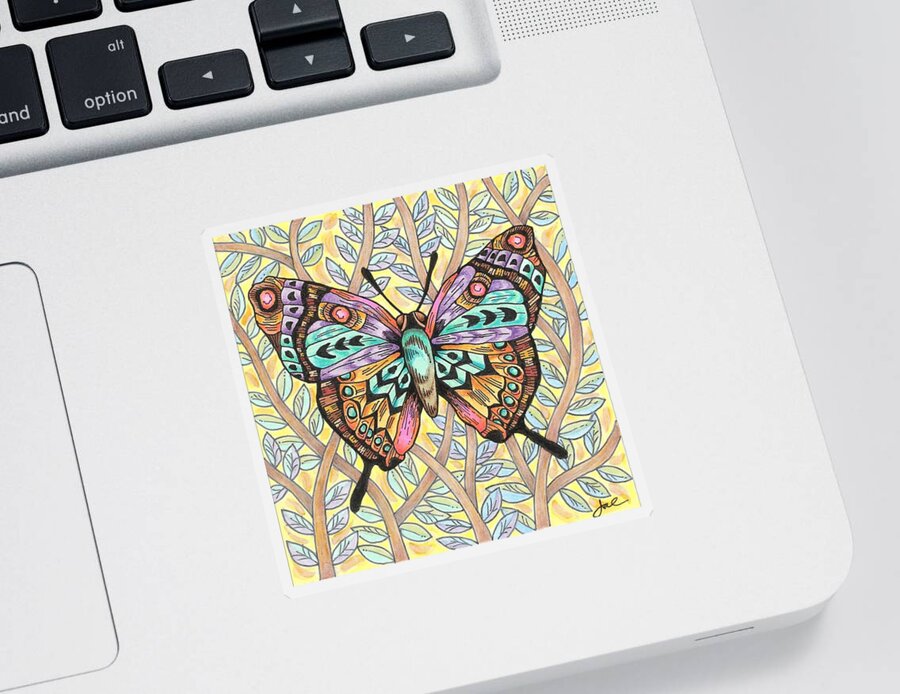  Sticker featuring the drawing Tia's Butterfly by Janice A Larson