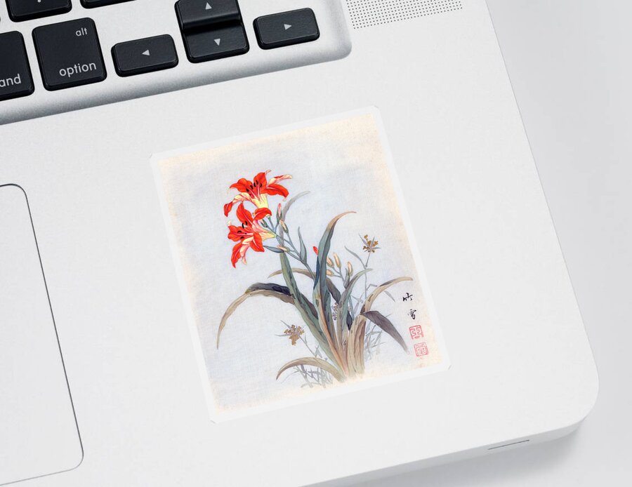 Chikutei Sticker featuring the painting Tiger Lily by Chikutei