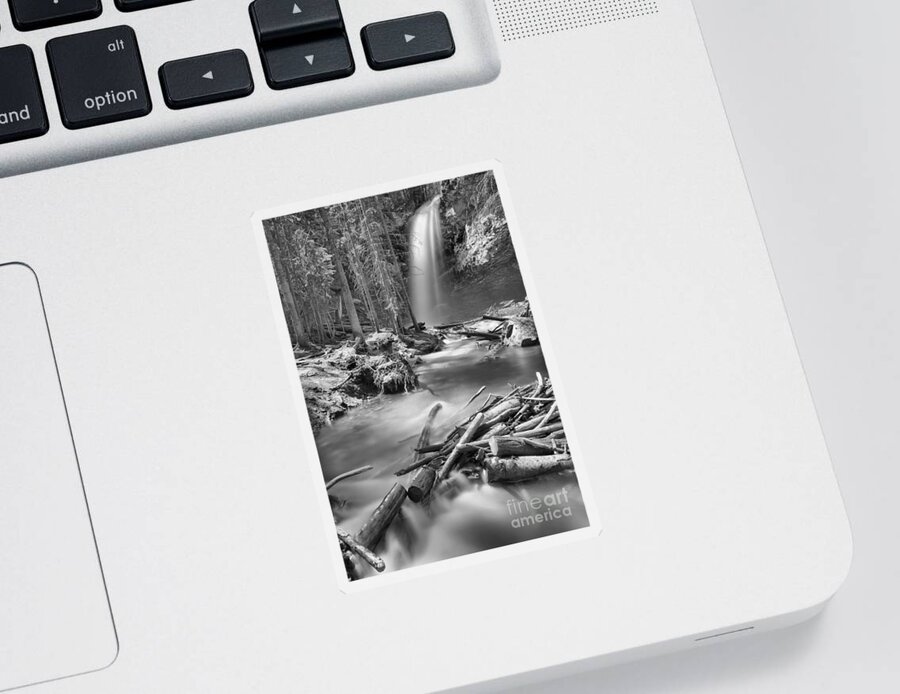 Troll Falls Sticker featuring the photograph Troll Falls Black And White by Adam Jewell