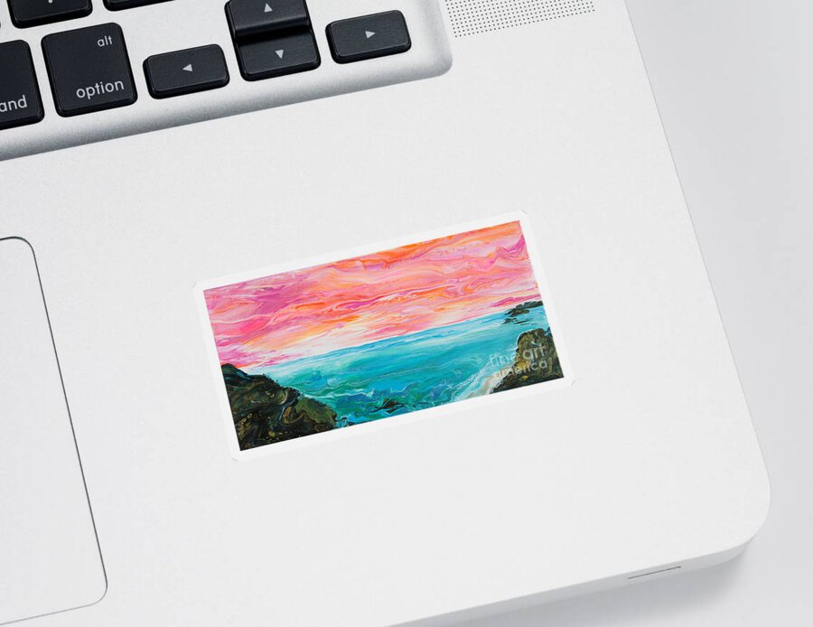 Sunset-sky Tropical-waters Ocean Sticker featuring the painting Tropical Ocean 5303 by Priscilla Batzell Expressionist Art Studio Gallery
