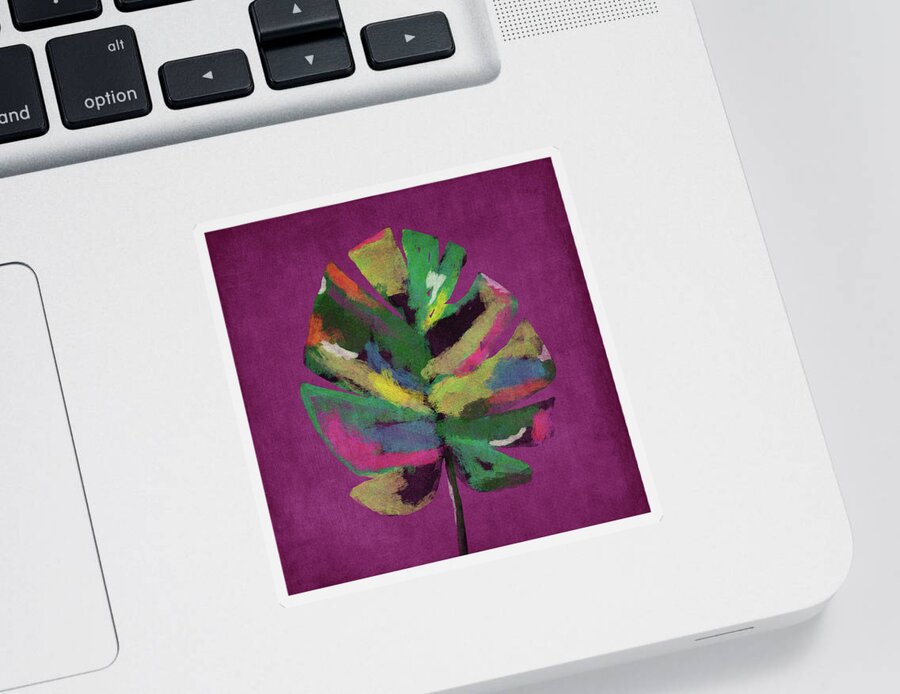 Tropical Sticker featuring the painting Tropical Palm Leaf Purple- Art by Linda Woods by Linda Woods