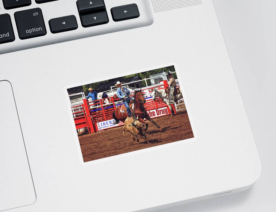 Rodeo Sticker featuring the photograph Trying to Rope In Those Points by Toni Hopper