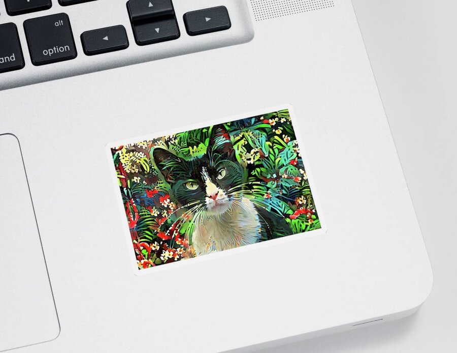 Tuxedo Cat Sticker featuring the digital art Tucker the Tuxedo Cat by Peggy Collins