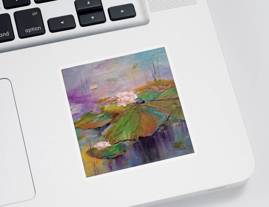 Lily Pad Sticker featuring the painting Unburdened Embrace by Judith Rhue