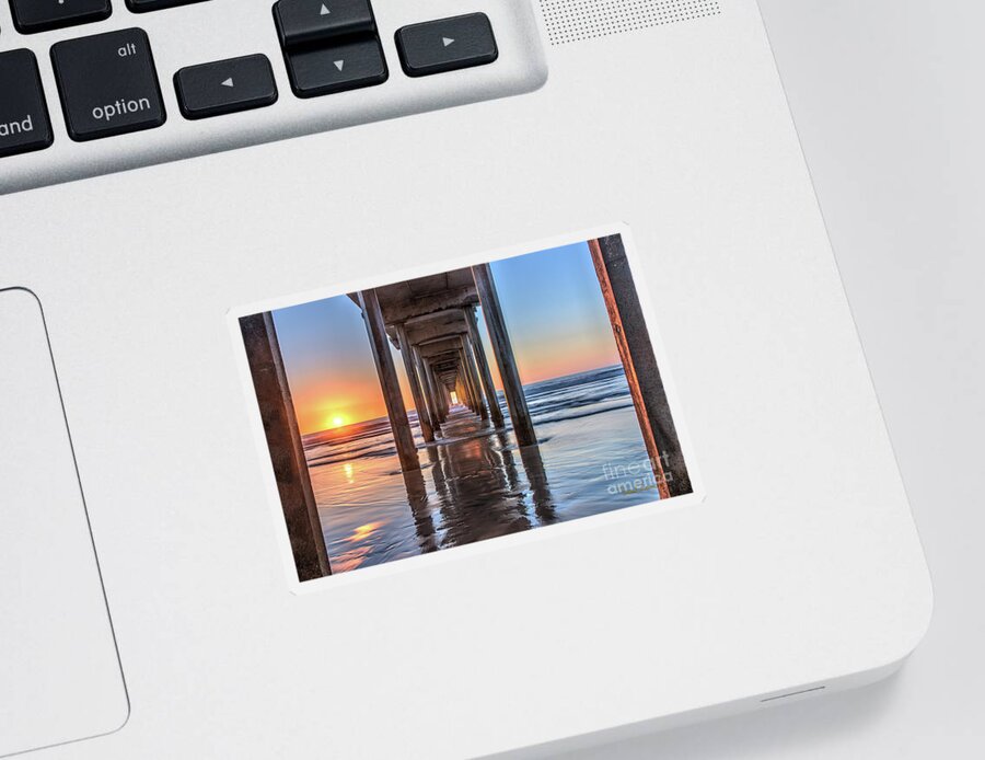 Beach Sticker featuring the photograph Under Scripps Pier at Sunset ..Autographed.. by David Levin