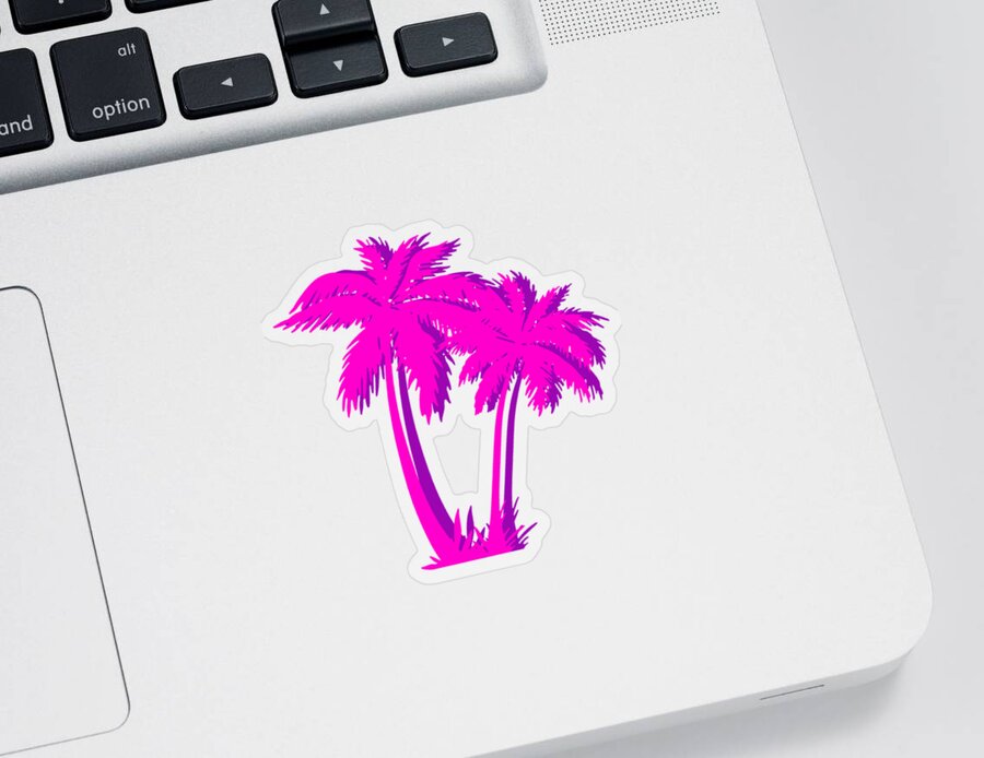 Neon Sticker featuring the photograph Vaporwave Pink Palm Tree Gift Aesthetic Style Palm beach by DC Designs SuaMaceir