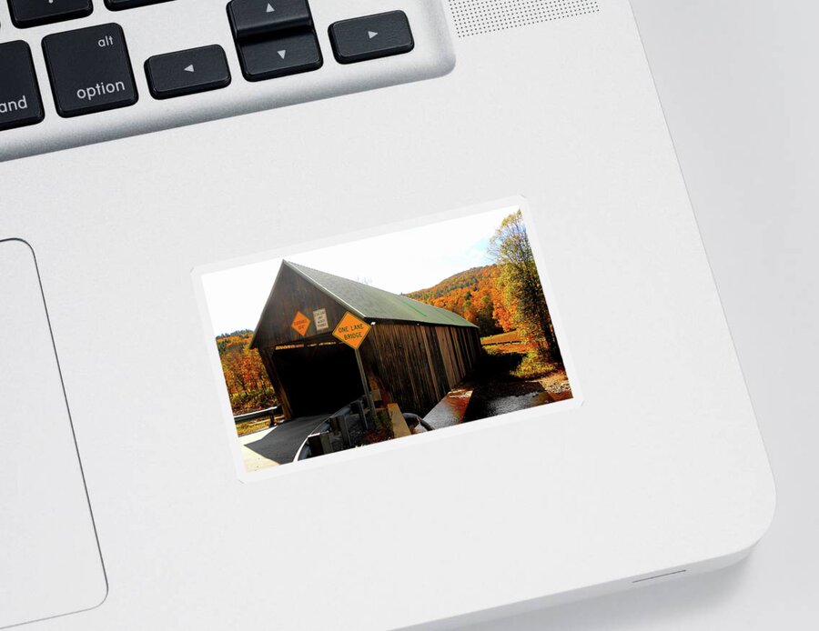 Covered Bridge Sticker featuring the photograph Vermont Covered Bridge in Autumn by Linda Stern