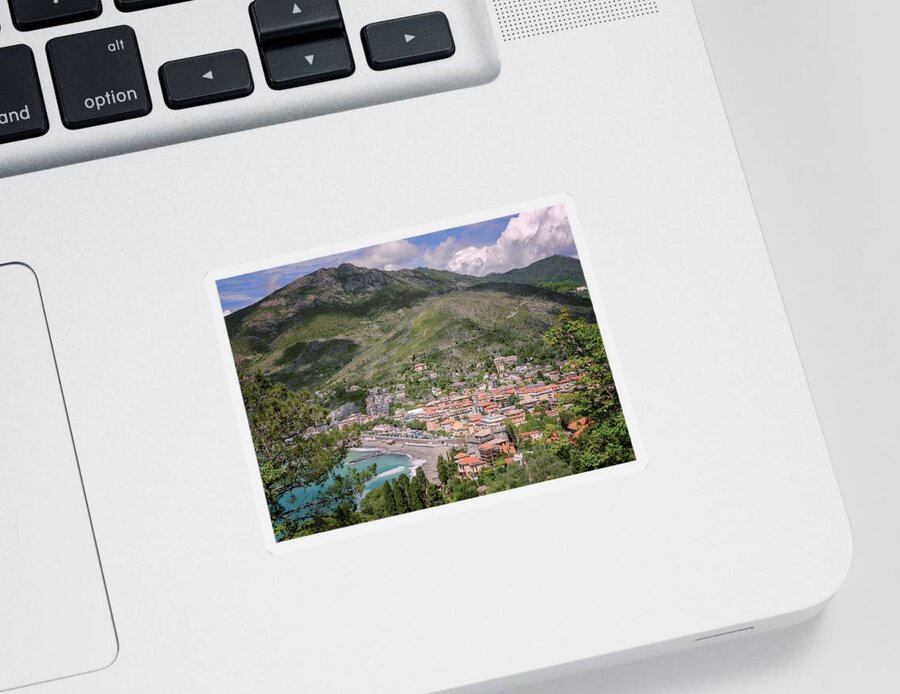 Joan Carroll Sticker featuring the photograph View of Levanto Cinque Terre Italy by Joan Carroll