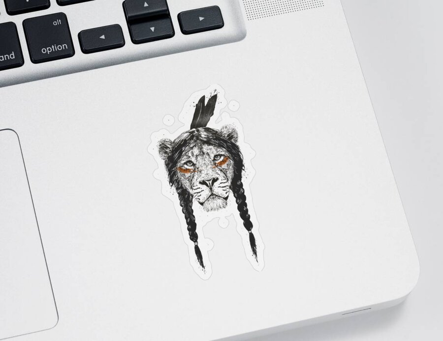 Lion Sticker featuring the drawing Warrior lion by Balazs Solti