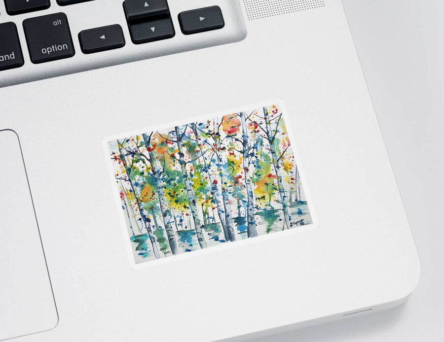 Aspen Sticker featuring the painting Watercolor - Aspen in the Rain by Cascade Colors