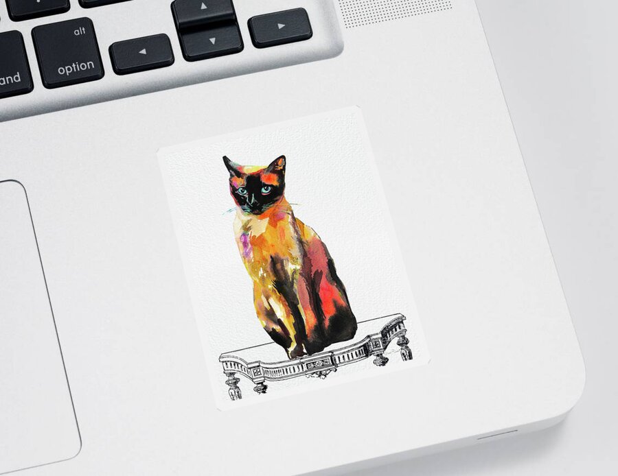 Cat Sticker featuring the painting Watercolor Cat on Table C by Jean Plout