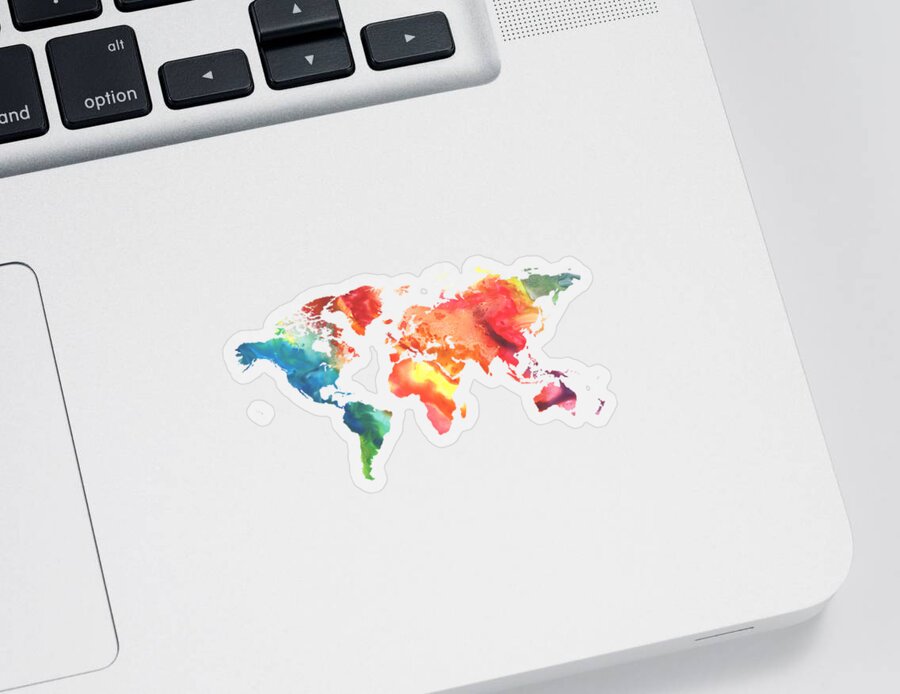 World Sticker featuring the painting Watercolor Silhouette World Map Colorful PNG XIII by Irina Sztukowski