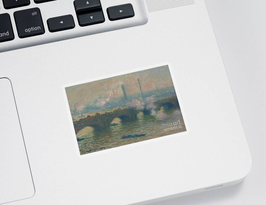 Claude Monet Sticker featuring the painting Waterloo Bridge, Gray Day, 1903 by Claude Monet