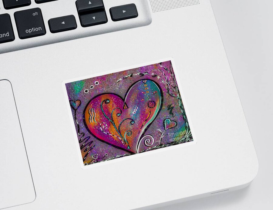 Whimsical Heart Sticker featuring the digital art Whimsical Hearts Colorful Digital Painting by Laurie's Intuitive