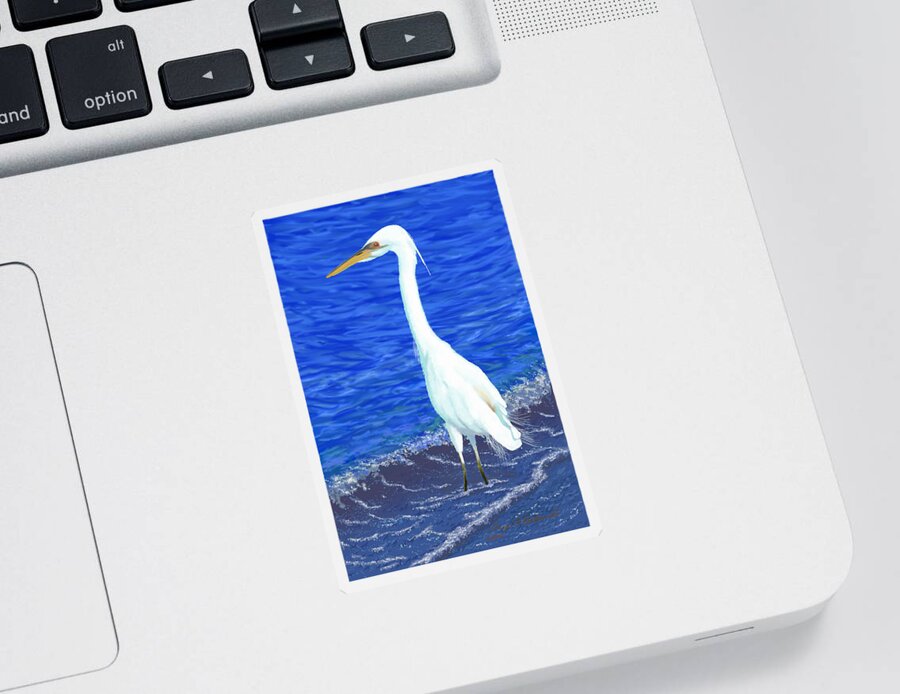 Gary Sticker featuring the digital art White Heron Diva by Gary F Richards