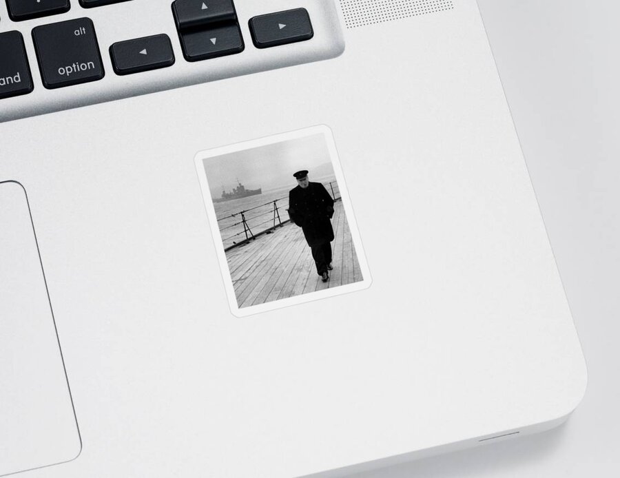 Winston Churchill Sticker featuring the photograph Winston Churchill At Sea by War Is Hell Store