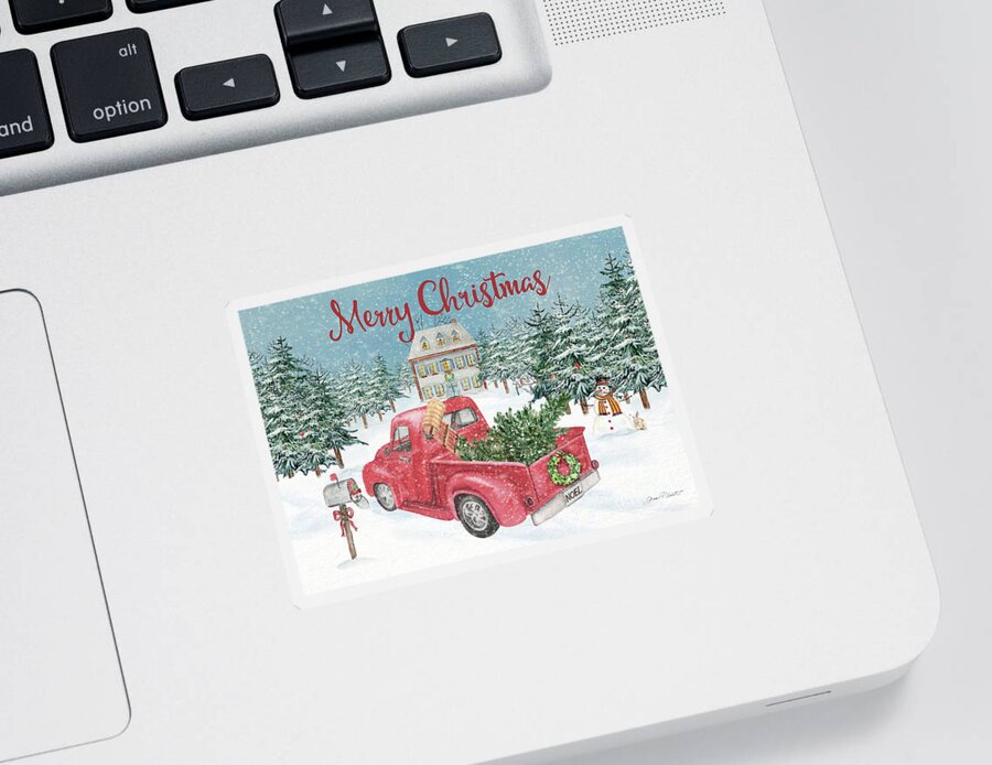 Christmas Sticker featuring the painting Winterland Truck by Jean Plout