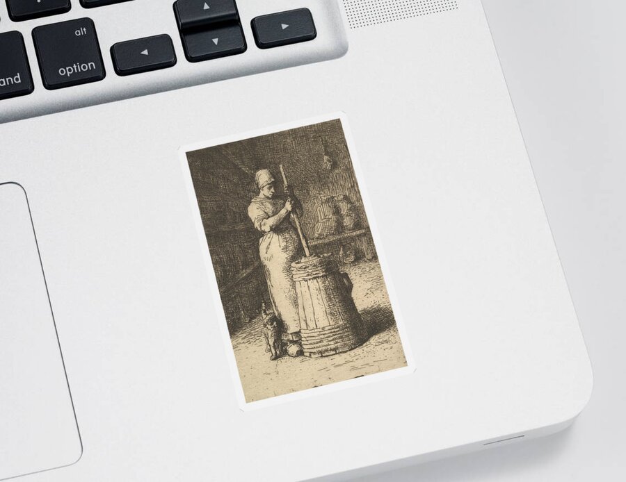 19th Century Art Sticker featuring the relief Woman Churning Butter by Jean-Francois Millet