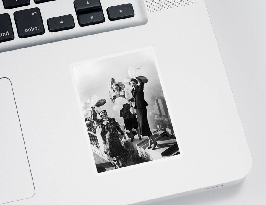 Rockefeller Center Sticker featuring the photograph Women on Rockefeller Center Observation Deck by Mansell Collection