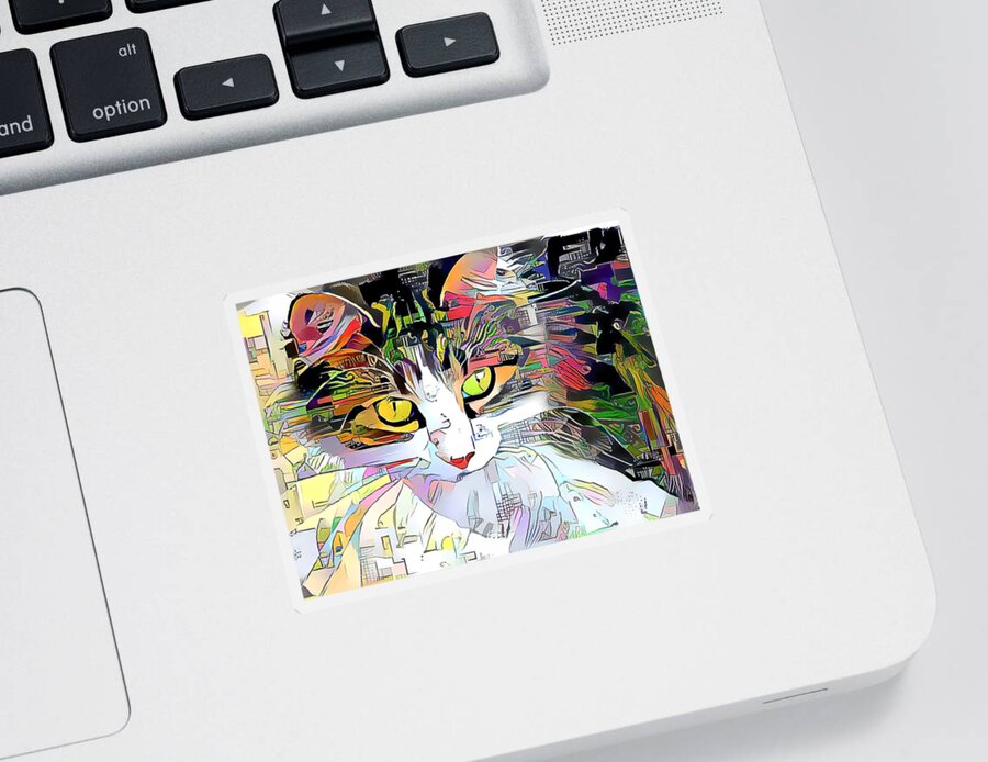 Gold Sticker featuring the digital art Wonderful Cat Art by Don Northup