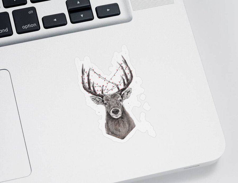 Deer Sticker featuring the drawing Xmas deer by Balazs Solti