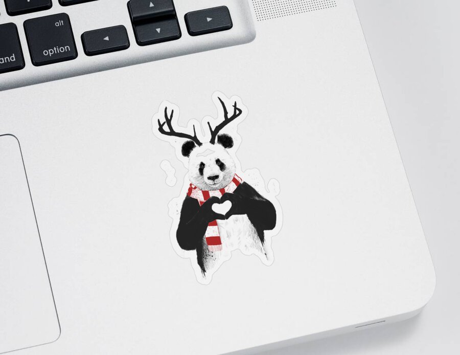 Panda Sticker featuring the drawing Xmas panda by Balazs Solti