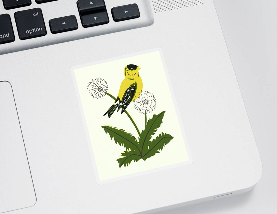 Animal Sticker featuring the drawing Yellow Canary Perched on a Dandelion by CSA Images