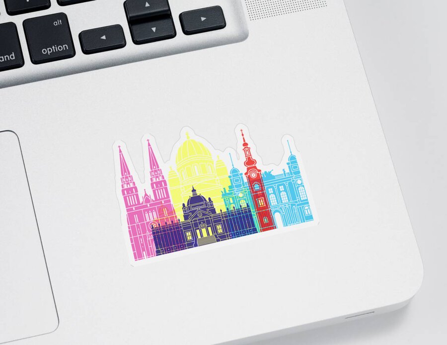 Zagreb Sticker featuring the painting Zagreb skyline pop by Pablo Romero