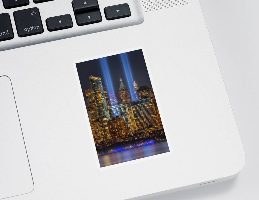 Tribute In Light Sticker featuring the photograph A NYC 911 Tribute #1 by Susan Candelario