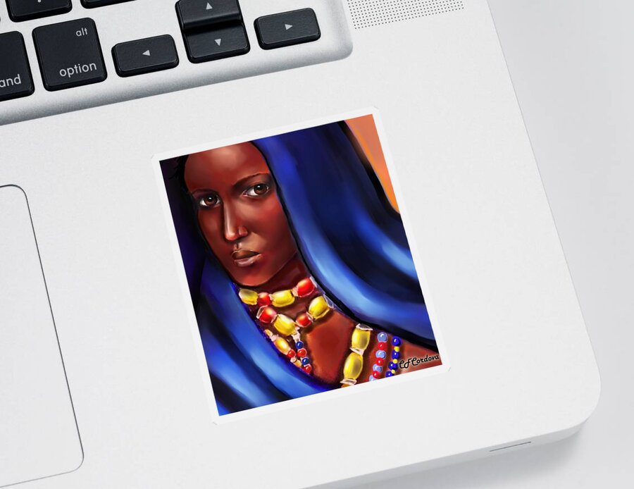 African Woman Sticker featuring the digital art African Woman #1 by Carmen Cordova