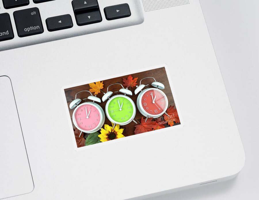 Alarm Sticker featuring the photograph Autumn Fall Daylight Saving Time Clocks #1 by Milleflore Images