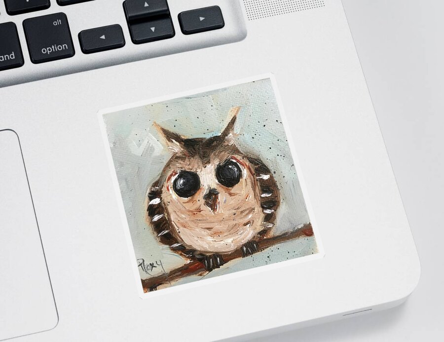 Owl Sticker featuring the painting Baby Owl #1 by Roxy Rich