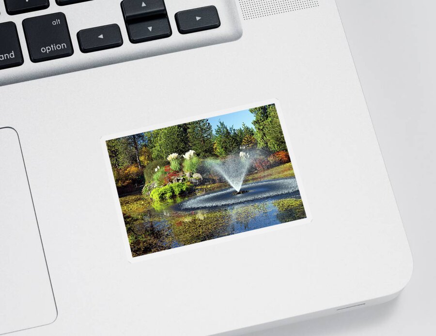 Alex Lyubar Sticker featuring the photograph Beautiful pond with fountain #1 by Alex Lyubar