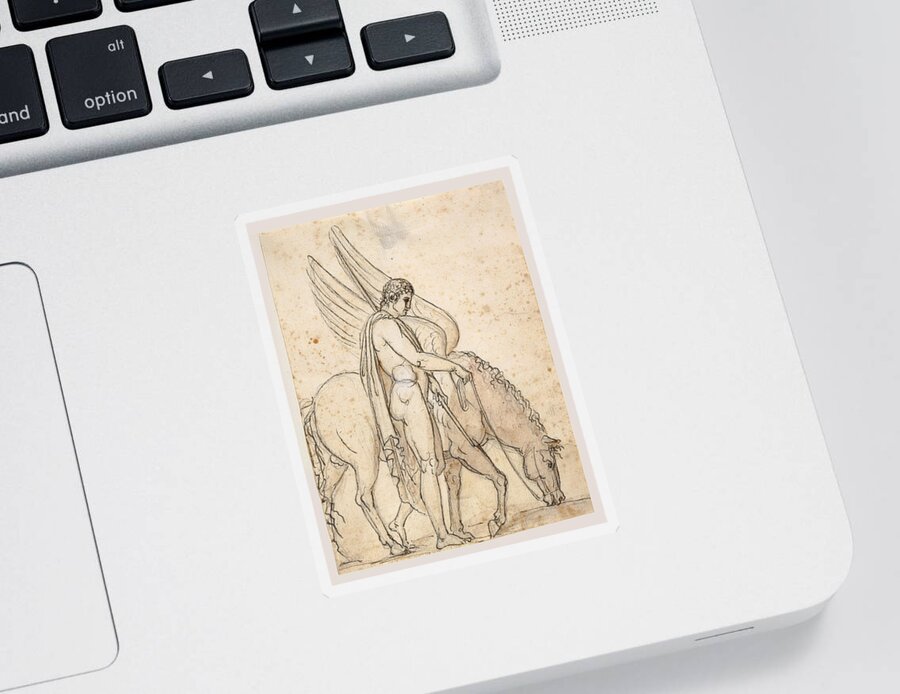 Bertel Thorvaldsen Sticker featuring the drawing Bellerophon and Pegasus by Bertel Thorvaldsen
