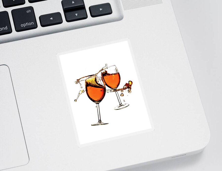 Damaged Sticker featuring the photograph Broken wine glasses with wine splashes on a white background by Michalakis Ppalis
