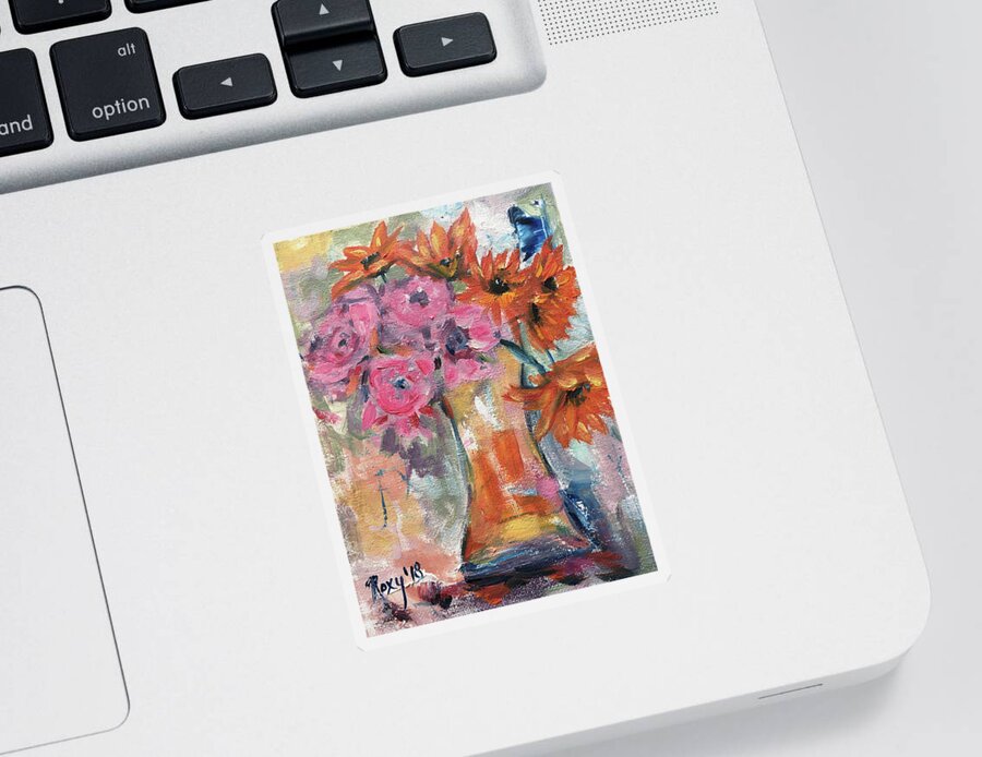 Flowers Sticker featuring the painting Bunch of Happy Flowers by Roxy Rich