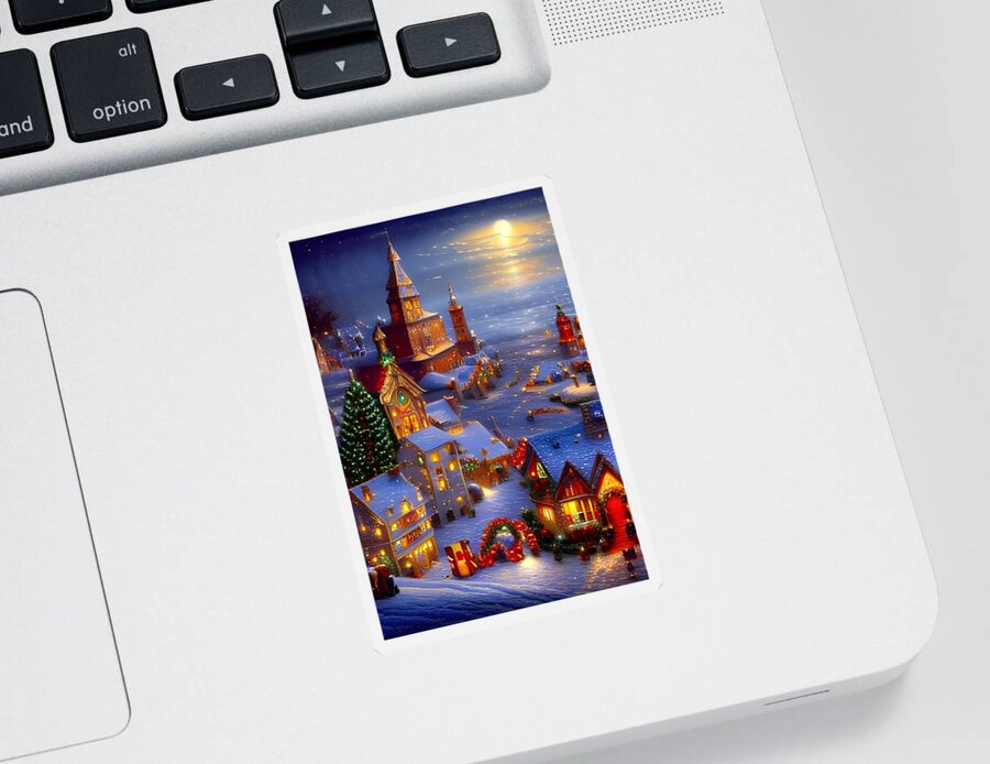 Digital Christmas Village Snow Sticker featuring the digital art Christmas Village by Beverly Read