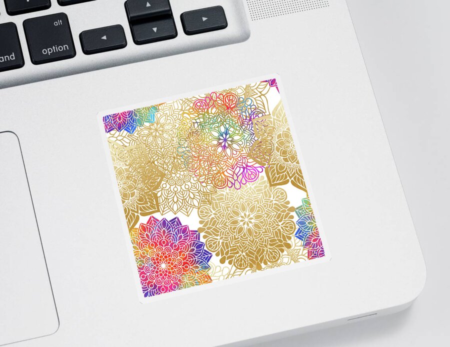 Mandala Sticker featuring the digital art Colorful Gold Mandala Pattern by Sambel Pedes