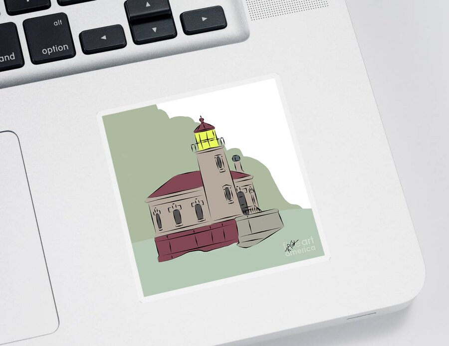 Coquille-river Sticker featuring the digital art Coquille River Lighthouse by Kirt Tisdale