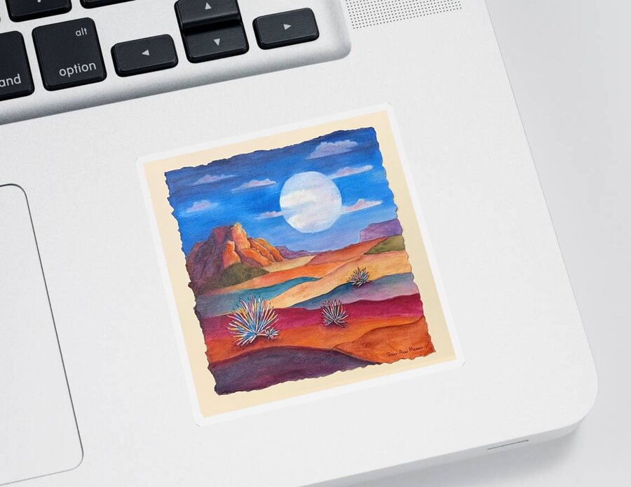 Mixed Media - Watercolor Sticker featuring the mixed media Desert Moon by Terry Ann Morris