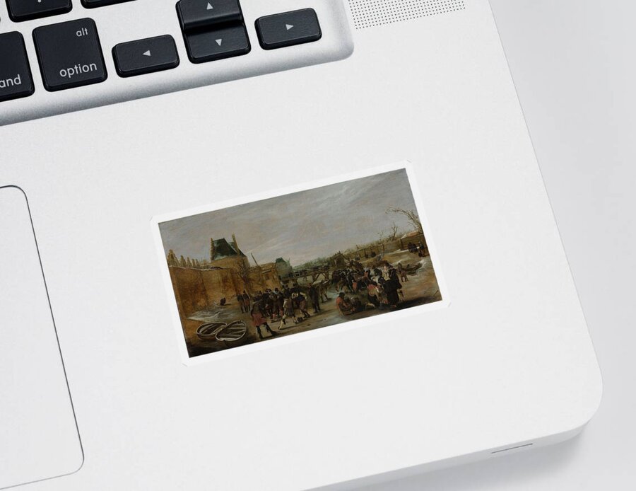 Hendrick Avercamp Sticker featuring the painting Frolicking on a frozen canal in a town #2 by Hendrick Avercamp